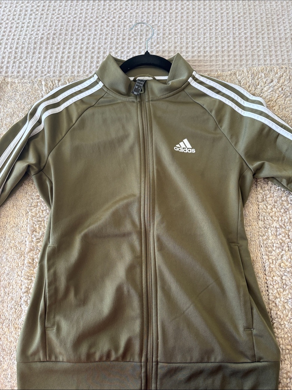 Adidas Olive Green Track Jacket with White Stripes